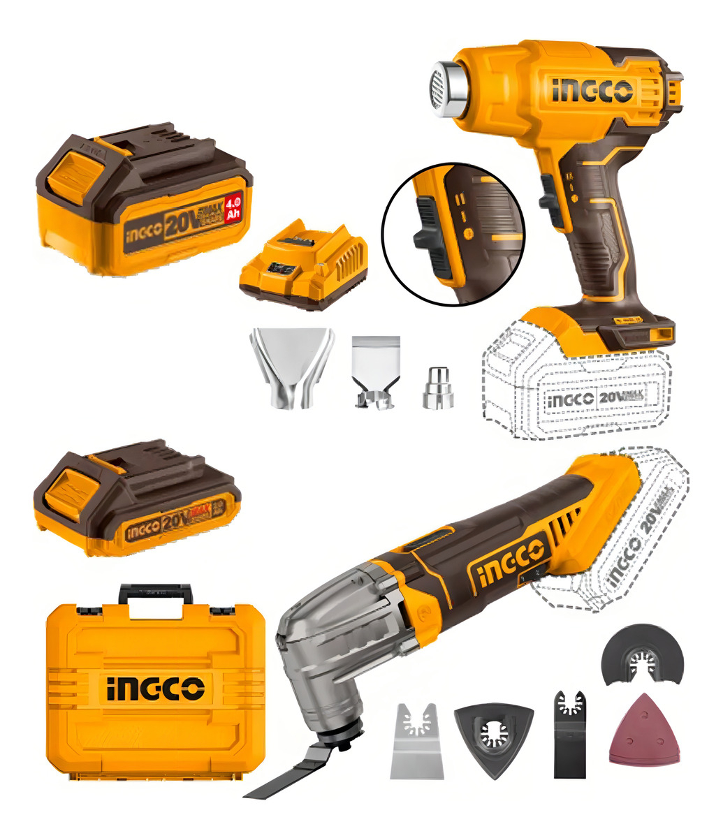 Kit 20v Pistola De Calor Herramienta Multifuncion Ingco Cos Naranja Claro