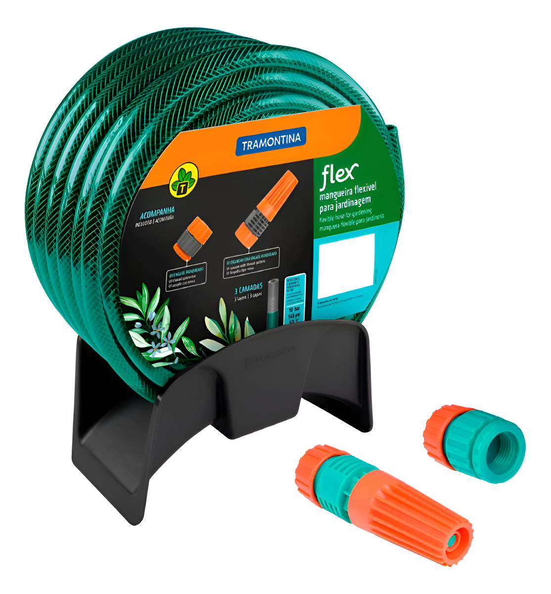 Kit Rollo De Manguera 21mt + Soporte Y Puntero Tramontina