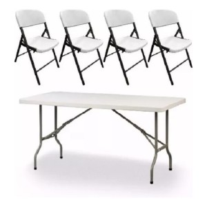 Mesa Plegable 152 Cm + 4 Sillas Plegables - Juego De Jardin