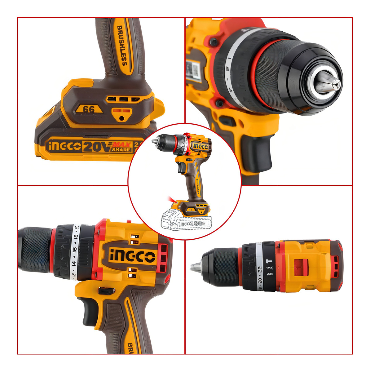 Taladro Atornillador 55nm Incluye Bateria Y Cargador Ingco Color Amarillo Naranja Claro 50/60 - Imagen 2