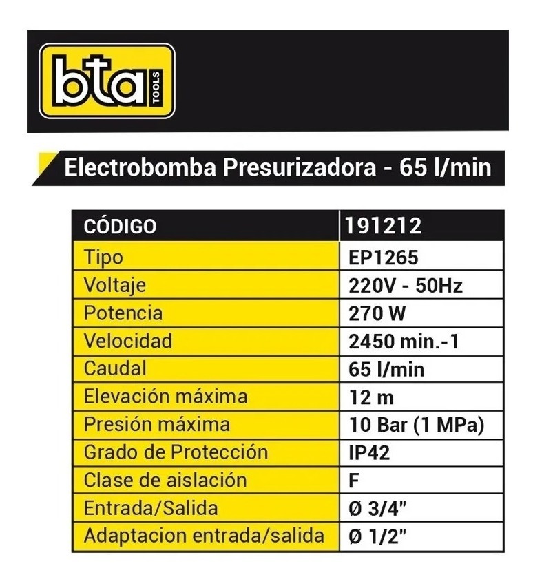 Bomba Presurizadora Nueva Bta 270 W Elevador Presión Baño - Imagen 3