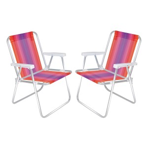 Juego 2 Sillas Playa Jardín Plegable Aluminio Alta Mor Color Rojo