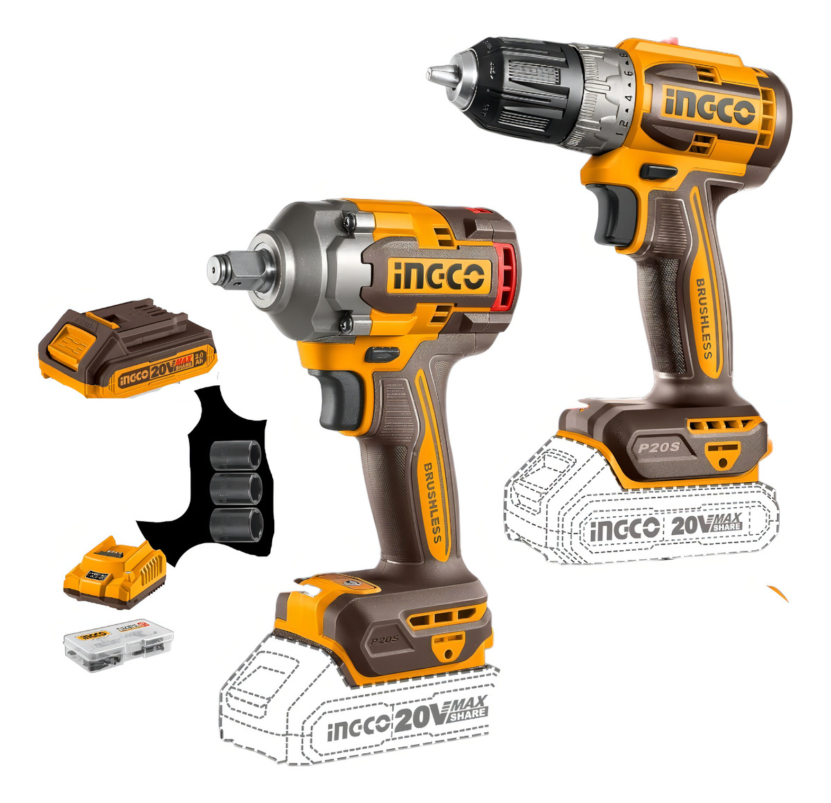 Set Llave Impacto 20v 400nm + Atornillador Ingco Ckli20271