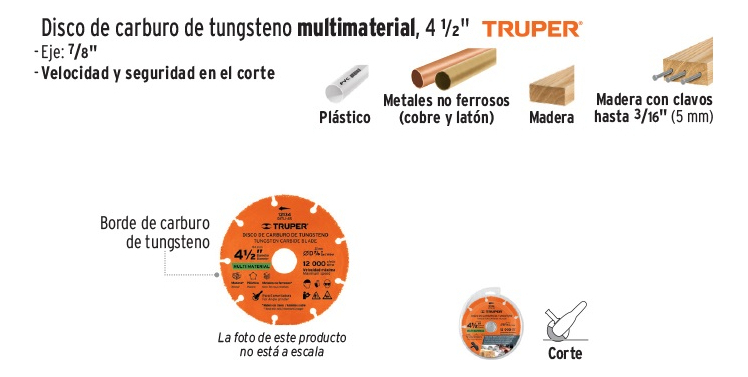 Disco 4 1/2'' Multiprop. Truper Multi Material Madera Metal Naranja - Imagen 7