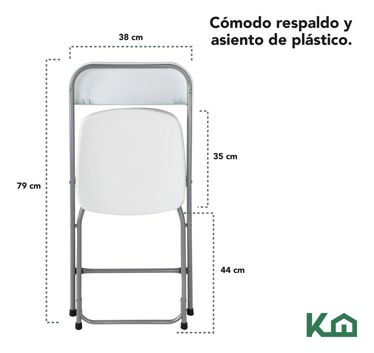 Set 6 Sillas Plegables Kingshouse Plástico Reforzado Blanco Jardín Eventos Liso - Imagen 5