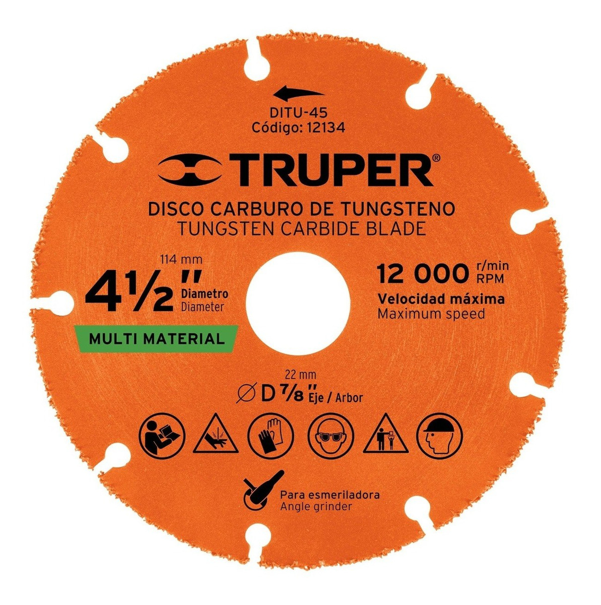 Disco 4 1/2'' Multiprop. Truper Multi Material Madera Metal Naranja
