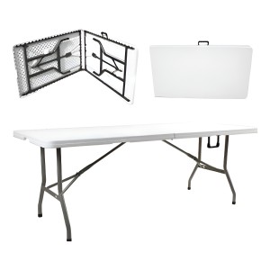 Mesa Plegable Tipo Valija 180 Cm Blanca Color Blanco