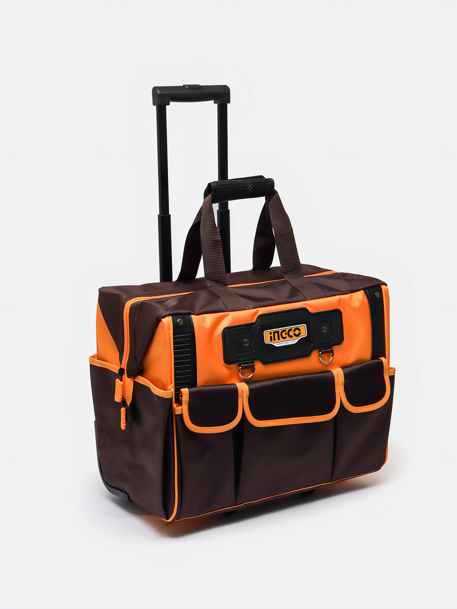 Bolso Valija Porta Herramientas 19 Bolsillos Ingco 20puLG Color Naranja Oscuro