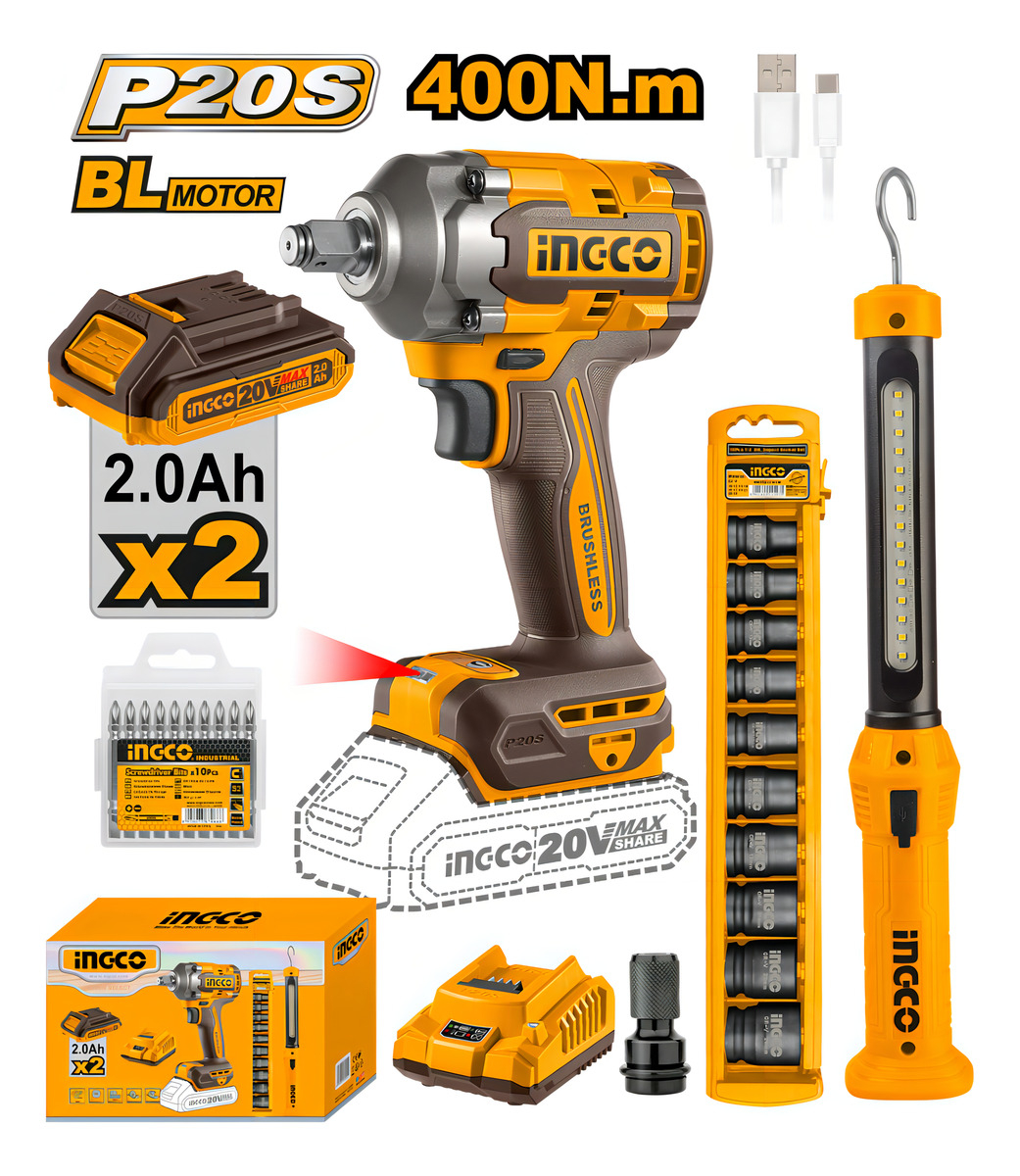 Kit Llave Impacto 20v + Linterna Rec + Dad Cosli23011 Ingco - Imagen 2