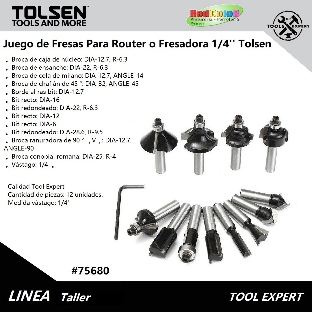 Kit 12 Fresas Tolsen 1/4 Mm Trompo Router Fresadora Tyt - Imagen 3
