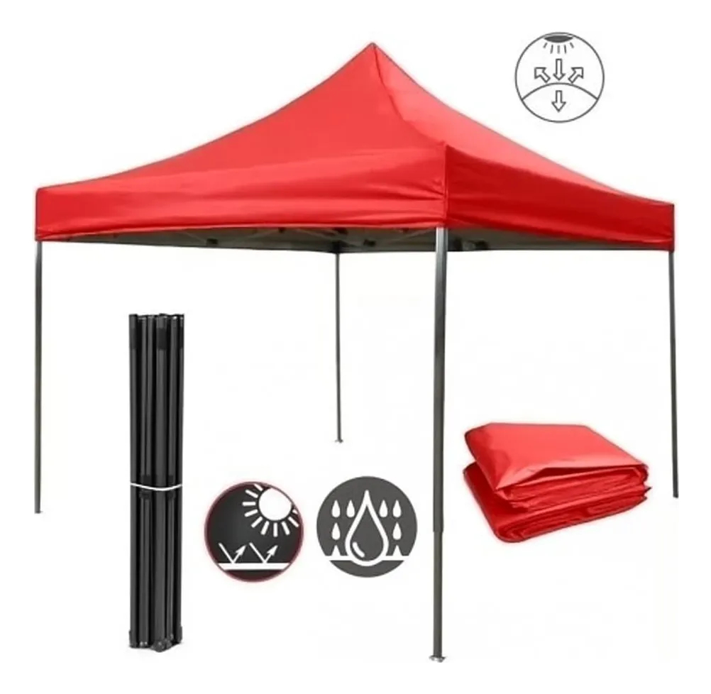 Gazebo 3x3 Reforzado, Impermeable Con Filtro Uv. Calidad Color Rojo - Imagen 2
