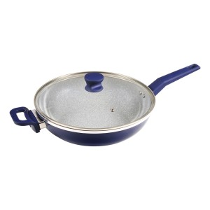 Wok Cerámico Cuori Azul Antiadherente 30cm Con Tapa Vidrio
