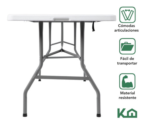 Mesa Plegable 1.80 Mts Portatil Portafolio Eventos Jardin Color Blanco - Imagen 2