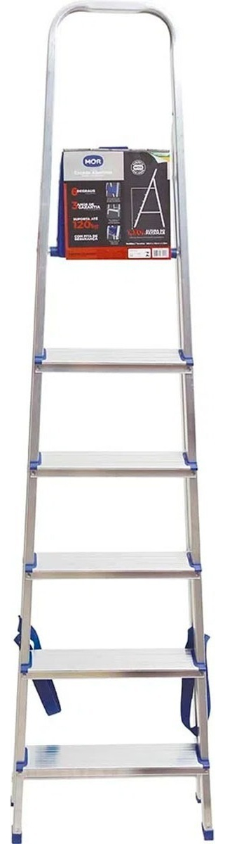 Escalera De Aluminio Tijera 6 Escalones Mor Plegable 5104 Base Antideslizante, Traba De Seguridad. Ultimo Escalon Como Plataforma Y Soporte De Aluminio Para Sujetarse - Imagen 3