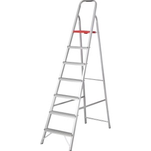 Escalera De Aluminio Tijera 7 Escalones Plegable Color Plateado