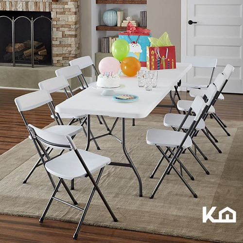 Mesa Plegable 1.80 Mts Portatil Portafolio Eventos Jardin Color Blanco - Imagen 7