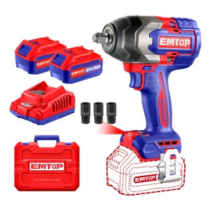 Llave De Impacto 850nm + 2 Baterias 4ah Y Cargador Emtop Color Rojo