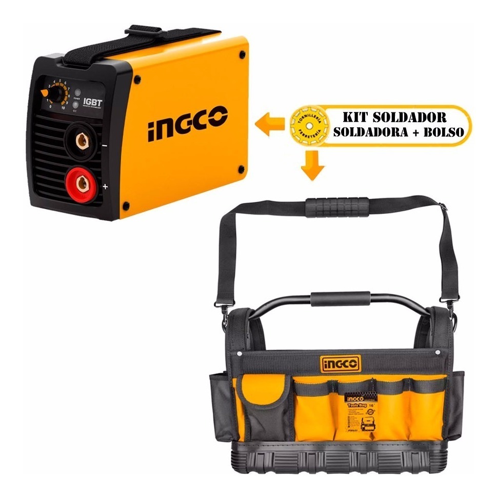 Kit Soldadora Inverter Ingco 130amp + Bolso Portaherramienta