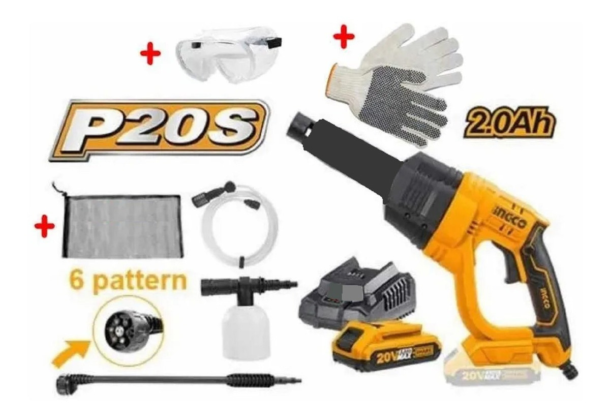 Hidrolavadora Bateria 20v P20s Ingco Autoaspiracion De Agua Color Amarillo Naranja 50 Hz/60 Hz