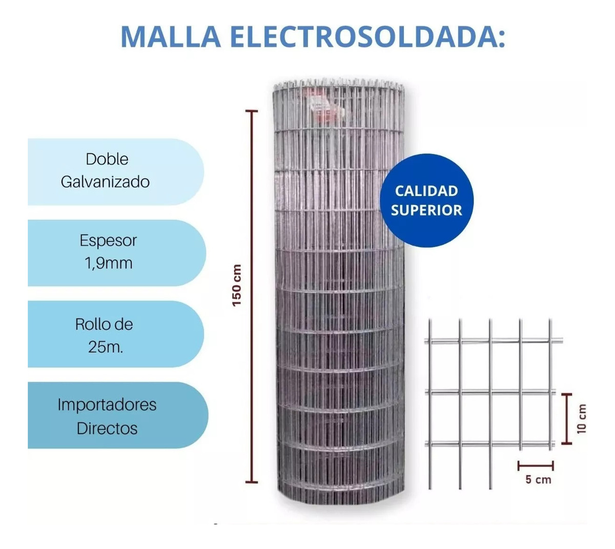 Tejido Malla Electrosoldada Galvanizada Rollo 1.50m X 25 Mts - Imagen 3
