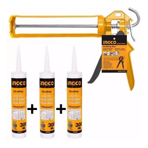 Kit Cartucho Ingco Pistola Aplicar + 3 Siliconas Blancas Tyt