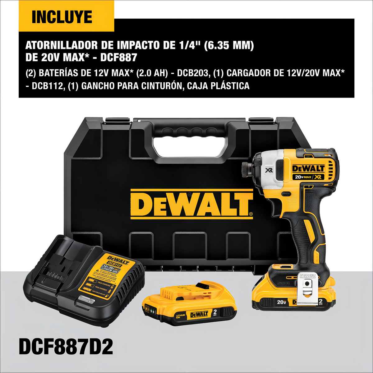Atornillador De Impacto Dewalt Dcf887m2-b2 1/4 Sin Carbones Color Amarillol - Imagen 6