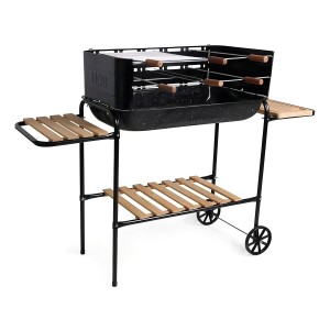 Parrillero Parrilla Portátil Mor Jardín Rodeio A Carbon. Movil Con Ruedas, Mesas Auxiliares Y Accesorios Negro
