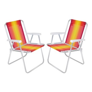 Juego 2 Sillas Playa Jardín Plegable Aluminio Alta Mor Color Naranja