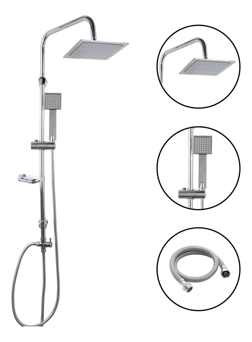 Barral De Ducha Roseta Cuadrada Y Telefono Acero Inox Color Plateado - Imagen 5