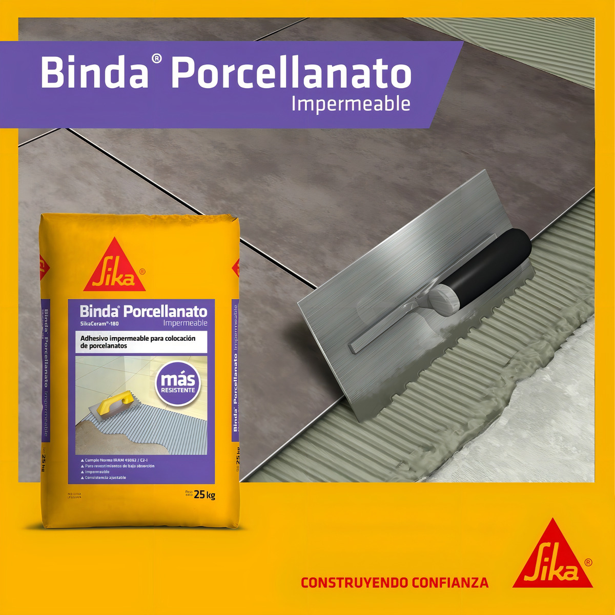 Adhesivo Sika Binda Porcellanato Impermeable 25 Kg - Imagen 3
