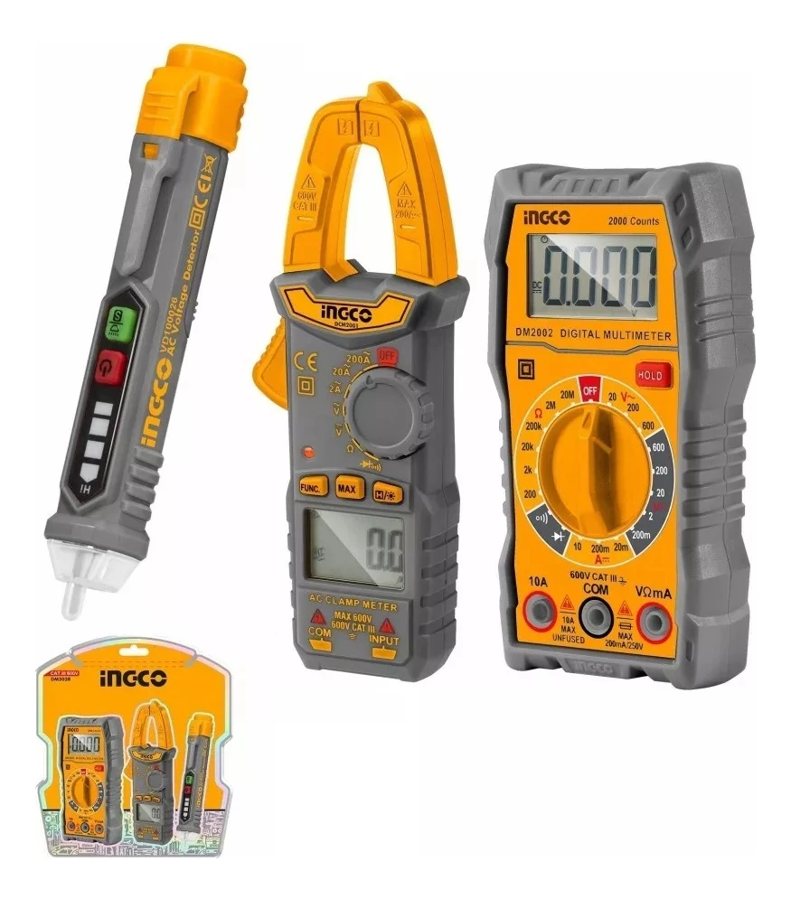 Set Ingco De Pinza Amp+ Multímetro+ Detector De Voltaje