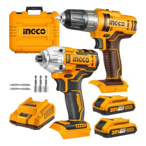 Kit Taladro Inalambrico Y Atornillador Impacto Ingco Color Amarillo