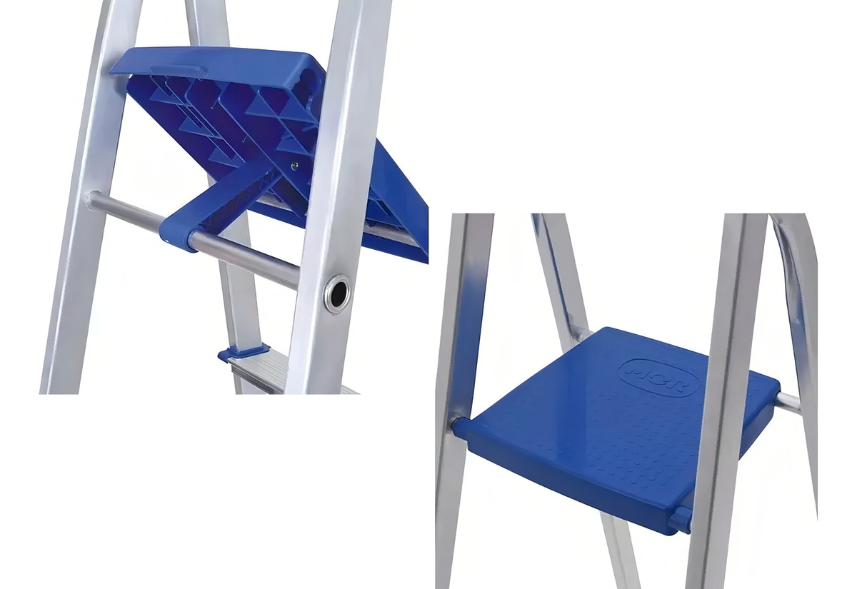 Escalera De Aluminio Tijera 6 Escalones Mor Plegable 5104 Base Antideslizante, Traba De Seguridad. Ultimo Escalon Como Plataforma Y Soporte De Aluminio Para Sujetarse - Imagen 9