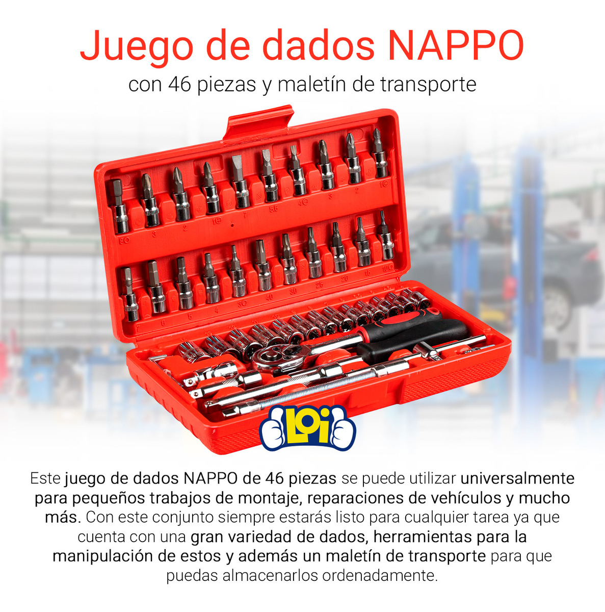 Juego De Dados Nappo 46 Piezas Llaves Cricket Maletín Rojo/ Negro - Imagen 8