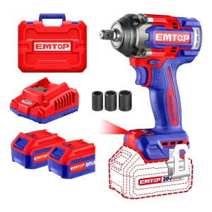 Llave De Impacto 500nm + 2 Baterias 4ah Y Cargador Emtop Color Rojo