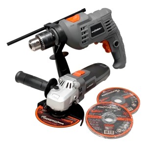 Kit Taladro Percutor + Amoladora Angular Color Gris Frecuencia 50-60hz