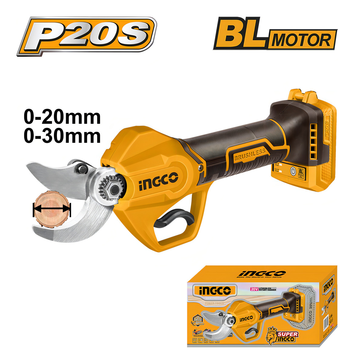 Tijera De Poda Inalámbrica Ingco 20v 20mm/30mm Sin Batería Naranja - Imagen 2