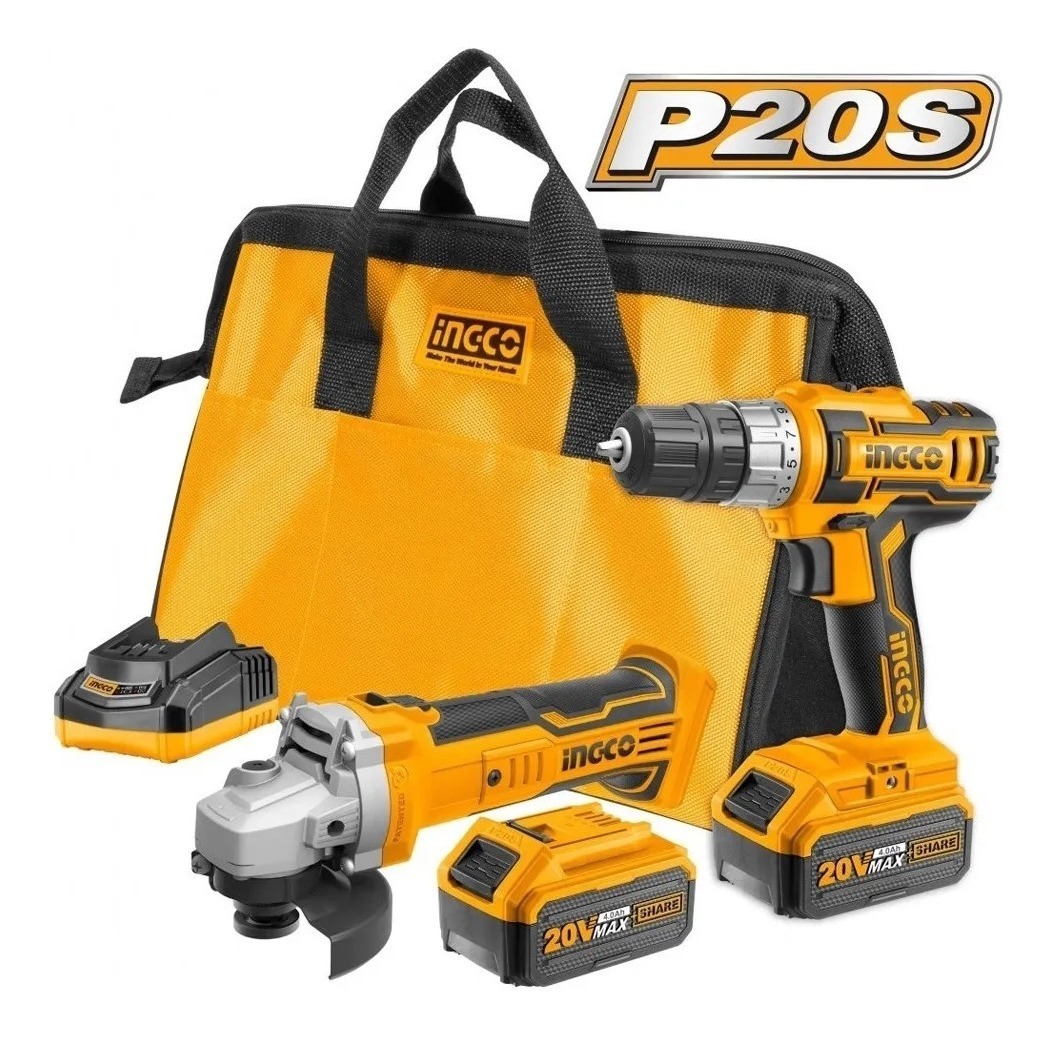Amoladora 20v+ Taladro Atornillad 20v Percutor Ingco 2 Bat - Imagen 2