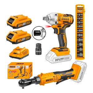 Kit Llave Impacto 20v + Set Dados + Llave Crique 20v Ingco