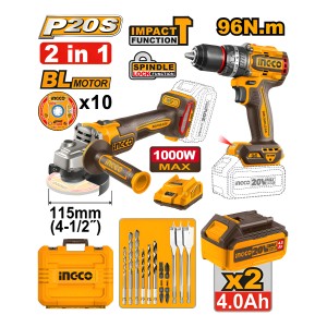 Kit A Bateria Ingco Taladro Atornillador Con Percutor + Amoladora P20s 20v Cosli241298