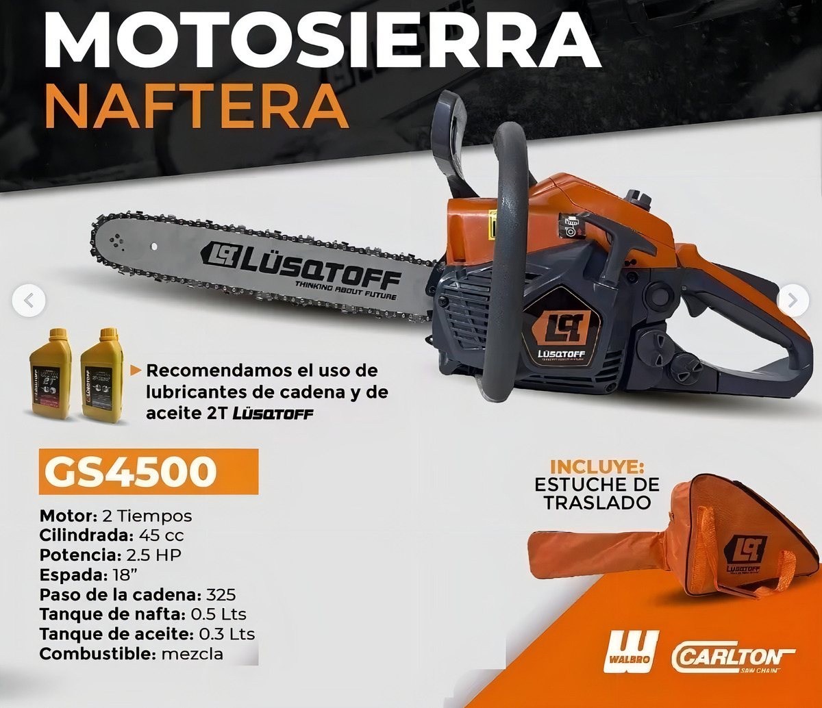 Motosierra Nafta Lusqtoff 45cc 2.5hp Esp. 18' Carlton Walbro - Imagen 4