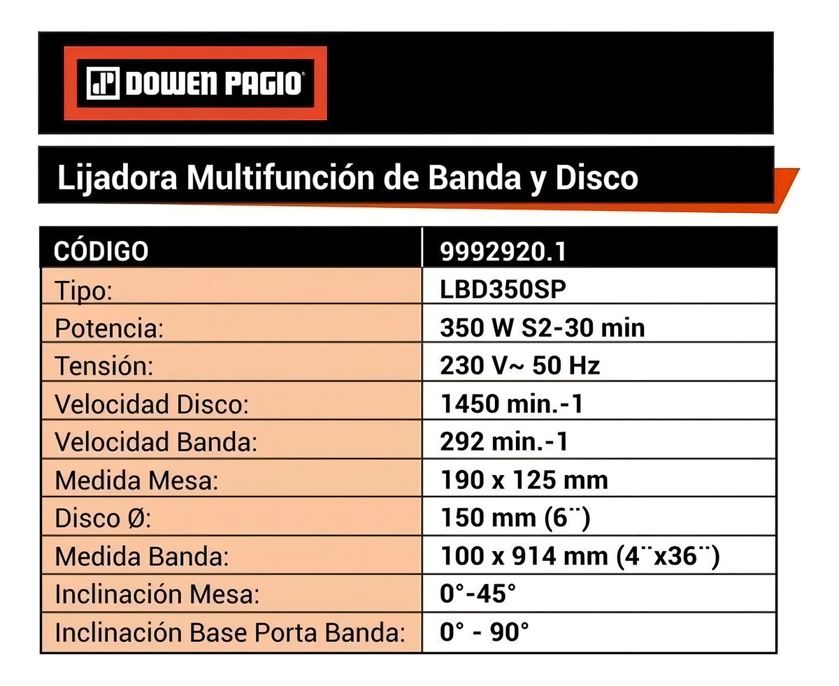 Lijadora De Banda Y Disco 350 W Dowen Pagio 9992920.1 - Imagen 3