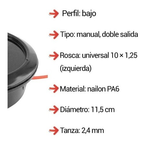 Cabezal Carretel Porta Tanza Manual Desmalezadora Universal Color Negro - Imagen 4
