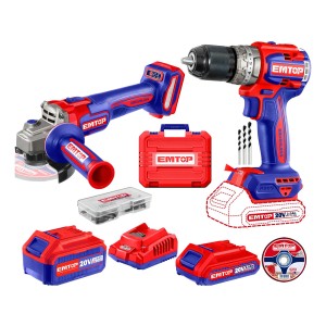 Kit Taladro Inalámbrico Y Amoladora 115mm A Bateria Emtop