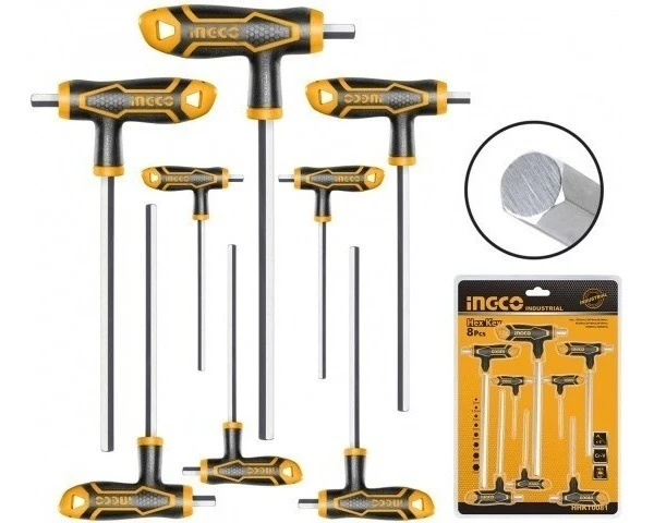 Juego 8 Pcs Llave Allen Largo Con Mango Ingco - Tyt