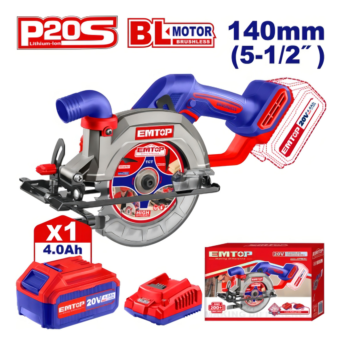 Sierra Circular Inalambrica Emtop Color Azul Frecuencia 50hz 60hz - Imagen 2