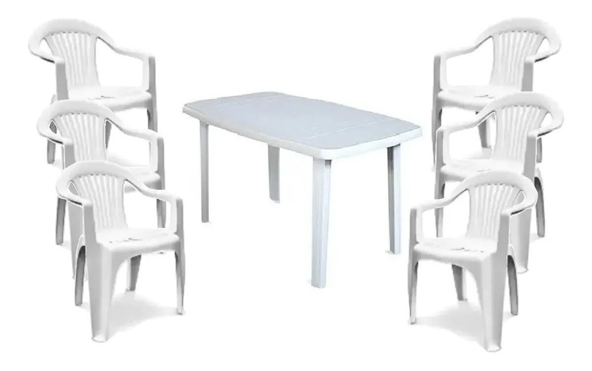 Juego De Patio Mesa Tyt Mas 6 Sillas Blanco Jardín