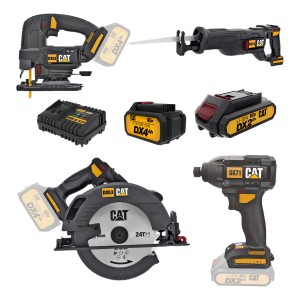 Kit Herramientas Cat Atornillador De Impacto 1/4 + Sierra Circular + Sierra Sable + Caladora + Batería 2 Ah + Batería 4 Ah + Cargador