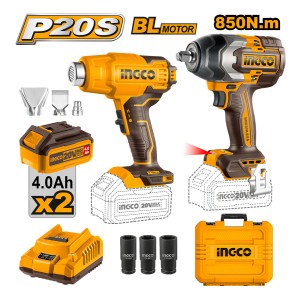 Kit Llave Impacto 850nm Ingco + Pis. Calor Brushless Cosli24 Color Amarillo Frecuencia 50-60