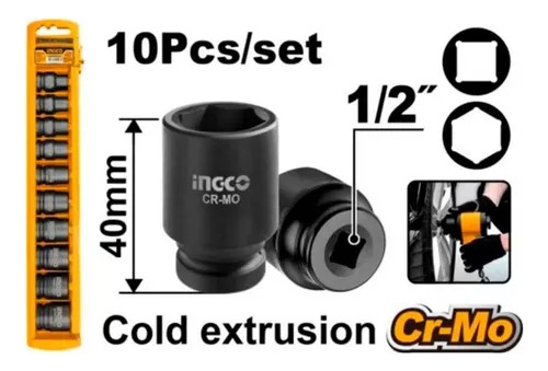 Set Dados Ingco 1/2 Llave De Impacto 10 Dados Nro 10 - 24 - Imagen 2